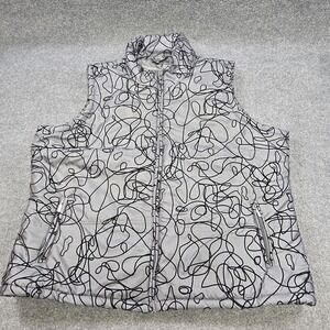 Jane Ashley Vest Womens 3X Gray Quilted Abstract Print Full Zip Collared Puffer